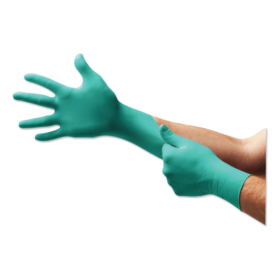 (image for) Touchntuff 92-600 Nitrile Powder-Free Disposable Gloves, 4.9 mil Palm/5.5 mil Fingers, Large, Green