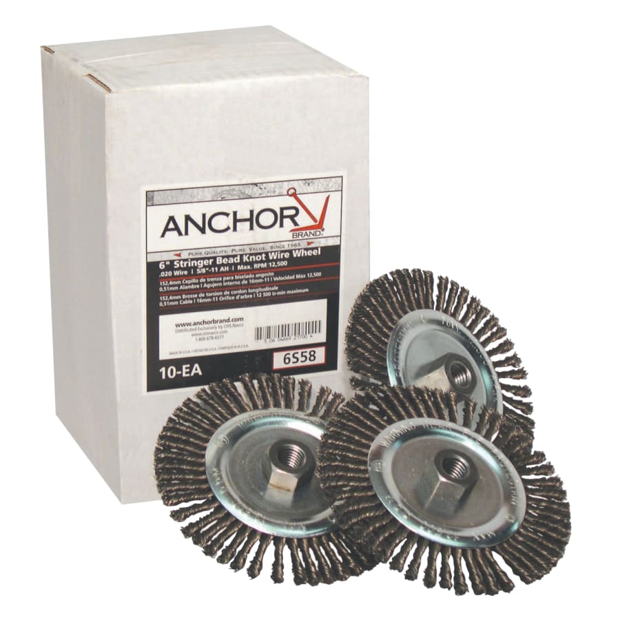 (image for) Anchor Brand Stringer Bead Wheel Brush, 6 in D x 6 in W, 0.02 in Carbon Steel Wire