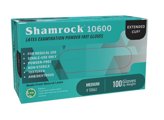 (image for) Shamrock Large, Powder Free Latex Exam Gloves, Textured, 10.4" Cuff, case of 1000