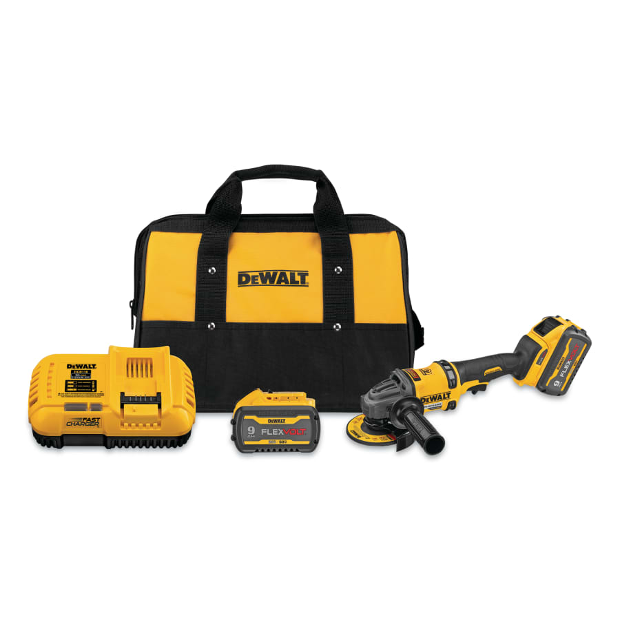 (image for) DeWalt FLEXVOLT 60V MAX* Brushless 4-1/2 in to 6 in Cordless Grinder w/Kickback Brake, 13 A, 9,000 RPM, Trigger, Kit w/2 Batteries