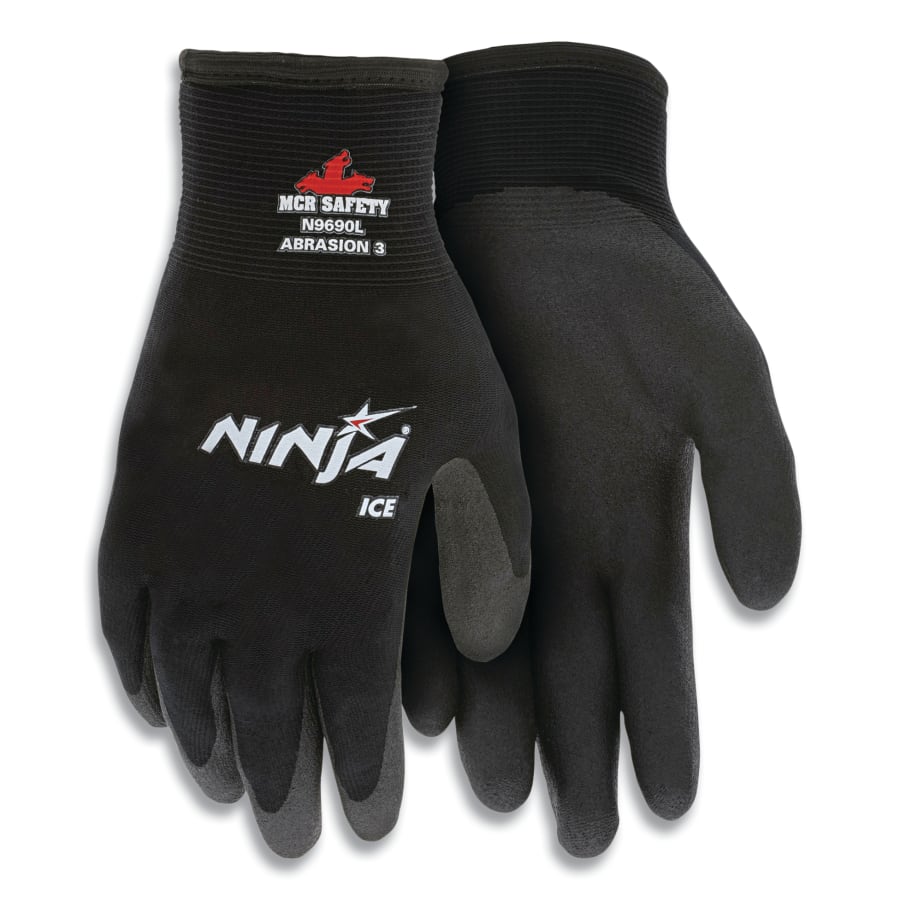 (image for) MCR Safety Ninja Ice HPT Palm/Fingertip Coated Insulated Work Gloves, Large, Black