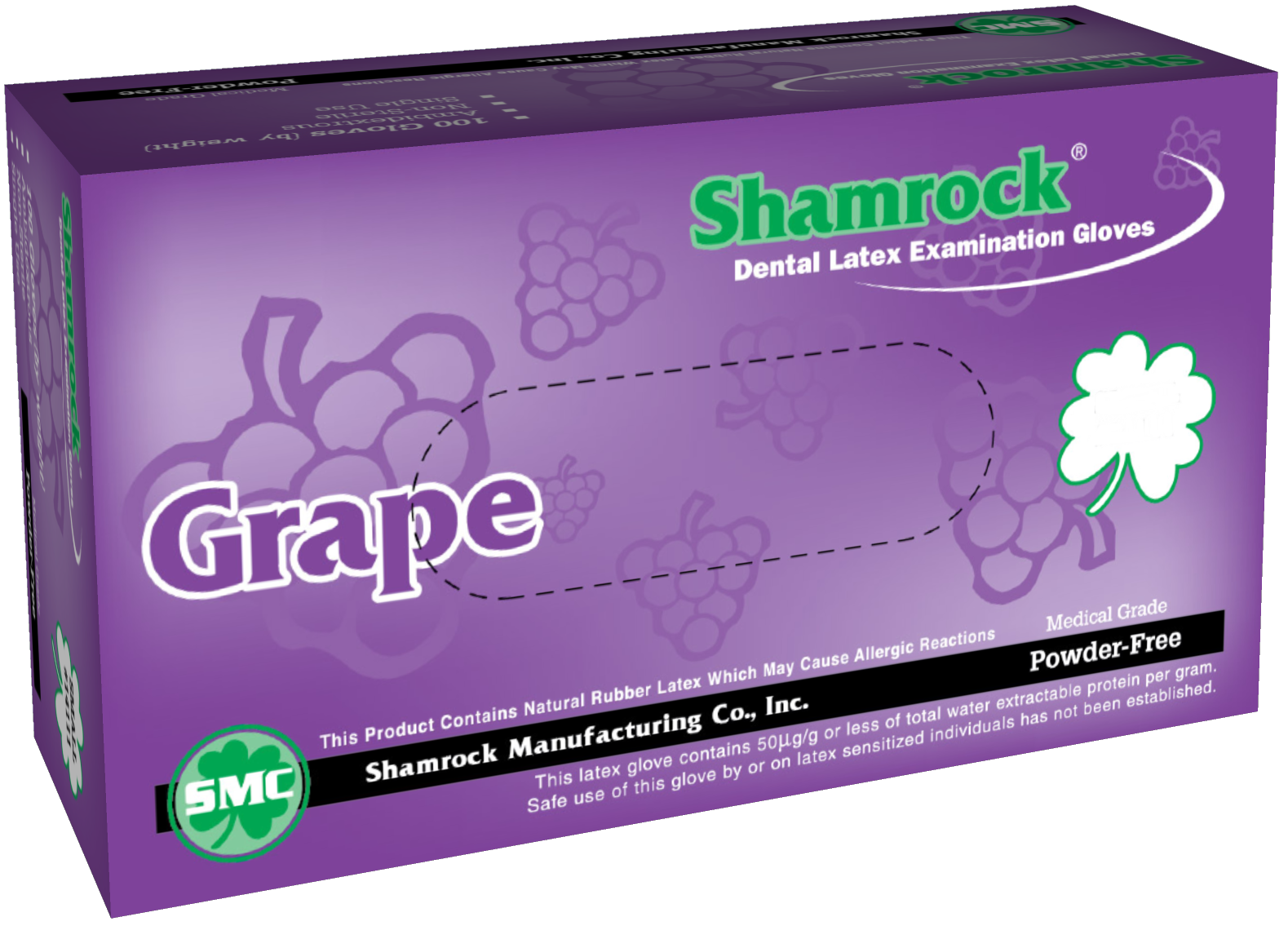 (image for) Shamrock Large Grape Gum Flavored Latex Exam Gloves, case of 1000