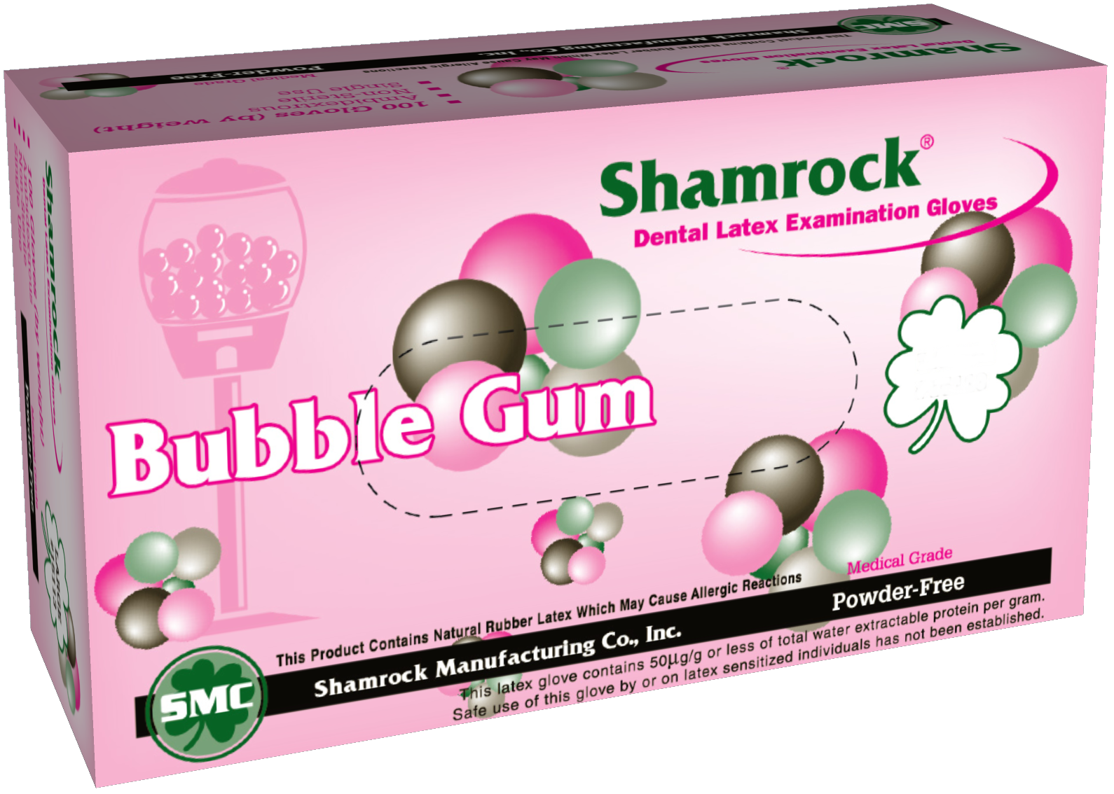 (image for) Shamrock Large Bubble Gum Flavored Latex Exam Gloves, case of 1000