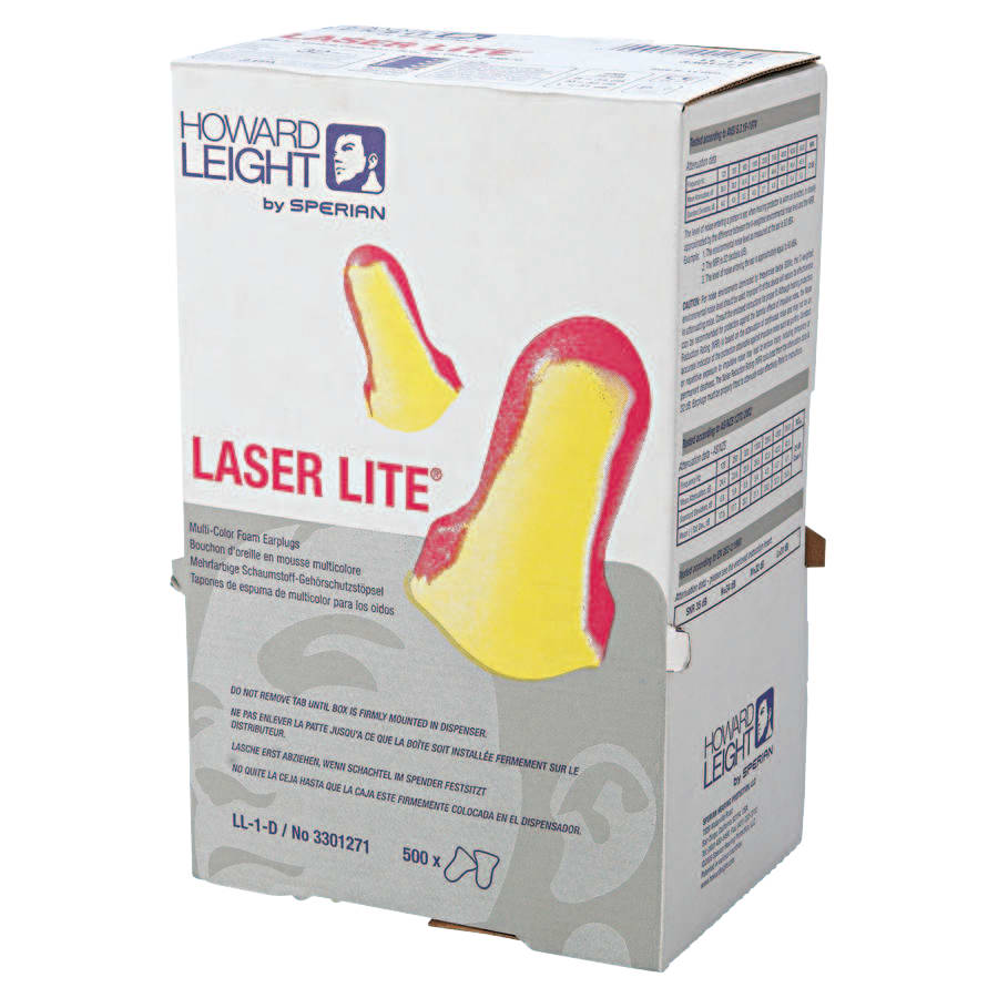 (image for) Honeywell Laser Lite Disposable Earplug, Foam, Dispenser Box, Magenta/Yellow, Pack of 500
