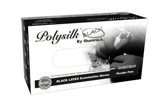 (image for) Shamrock Large Poly Silk, Black Powder Free Latex Exam Gloves, case of 1000