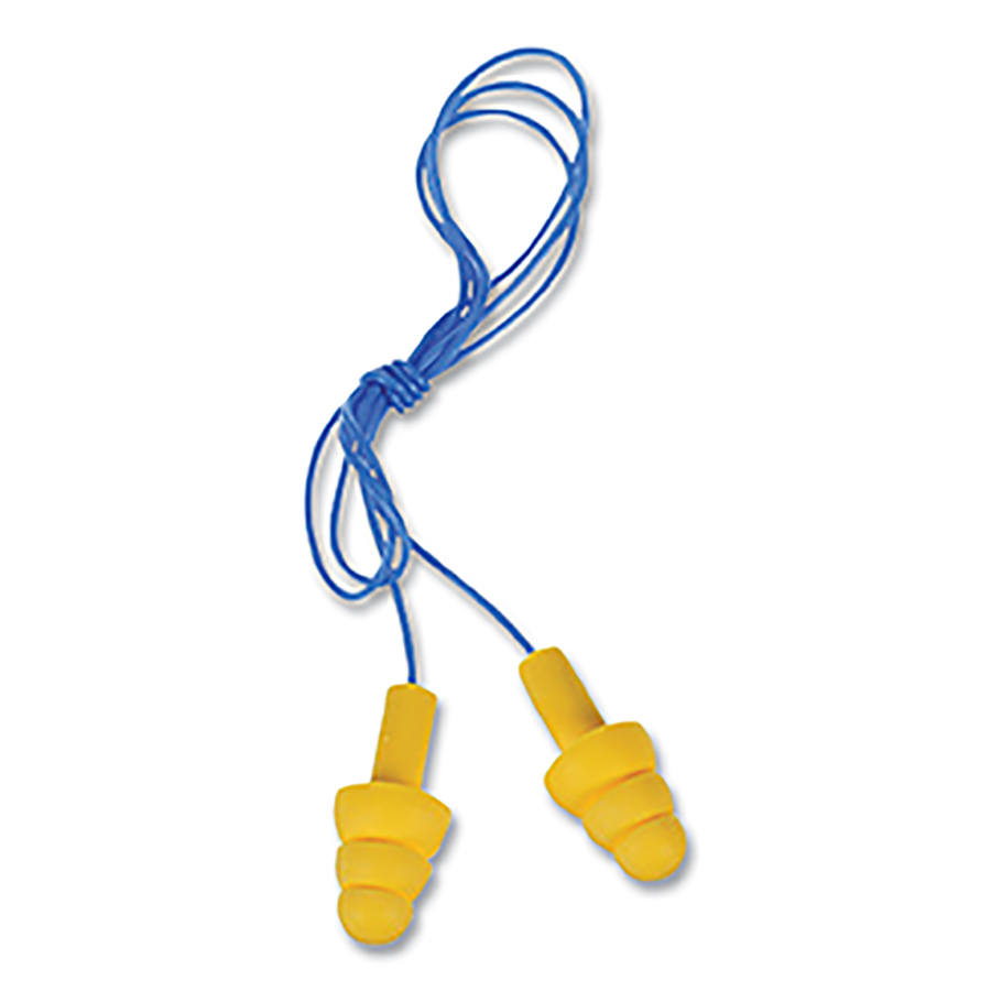 (image for) 3M E-A-R Ultrafit Earplugs, Elastomeric Polymer, Corded, Yellow, Pack of 100