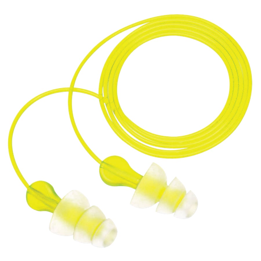 (image for) 3M Tri-Flange Earplugs, Elastomeric Polymer, Clear, Corded, Pack of 100