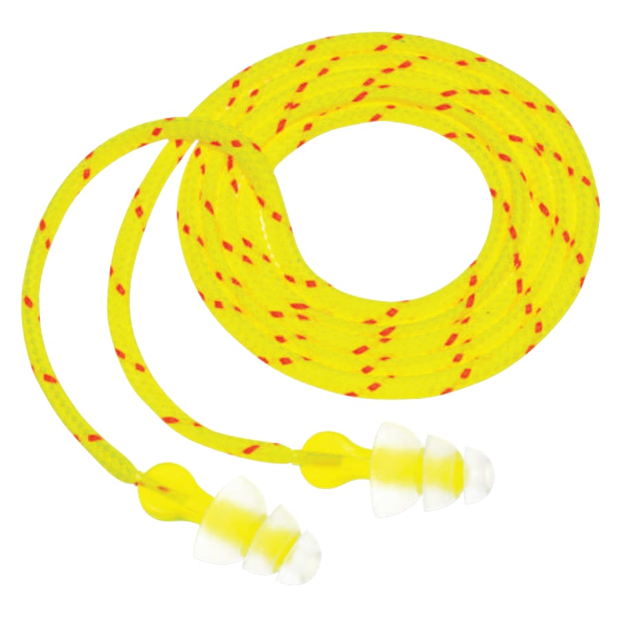 (image for) 3M Tri-Flange Earplugs, Elastomeric Polymer, Clear, Cloth Cord, Pack of 100