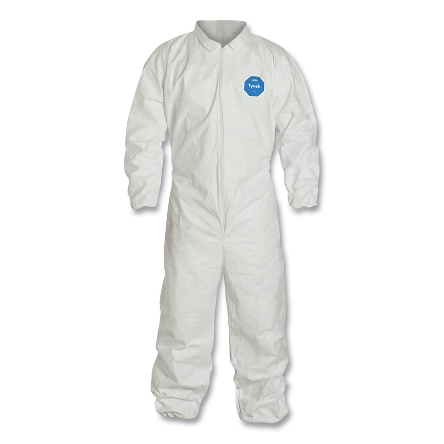 (image for) Dupont Tyvek 400 Coverall, Serged Seams, Collar, Elastic Waist, Front Zipper, White, 2XL, Case of 25