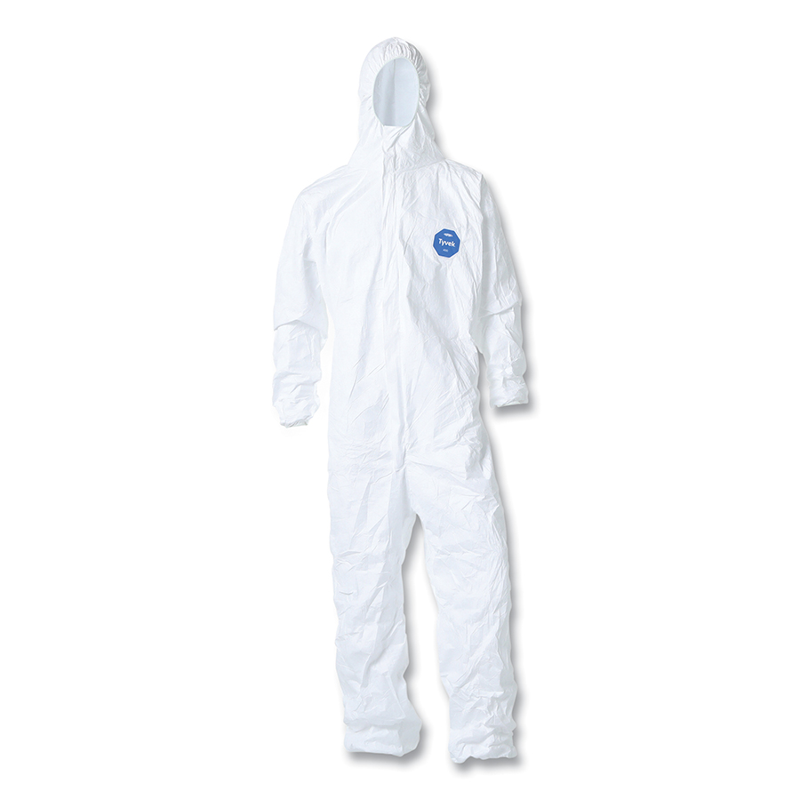(image for) Dupont Tyvek 400 Coverall, Serged Seam, Attached Hood, Elastic Waist, Front Zip, White, 2XL, Case of 25