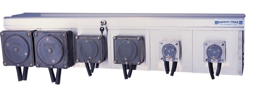 (image for) Knight Knight-Trak II 3 pump laundry dispenser for 500/800 series pumps with Knight-Trak II circuit boards in a stainless steel 
