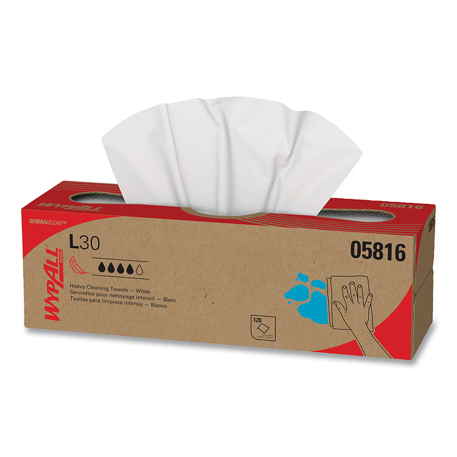 (image for) Kimberly-Clark WypAll L30 Wipers, Pop-Up Box, 120 Sheets per Box, White, Case of 6