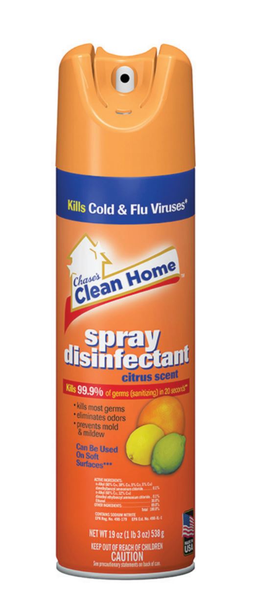 (image for) Chase's Clean Home Spray Disinfectant, Citrus Scent, 19oz Cans, Case of 12