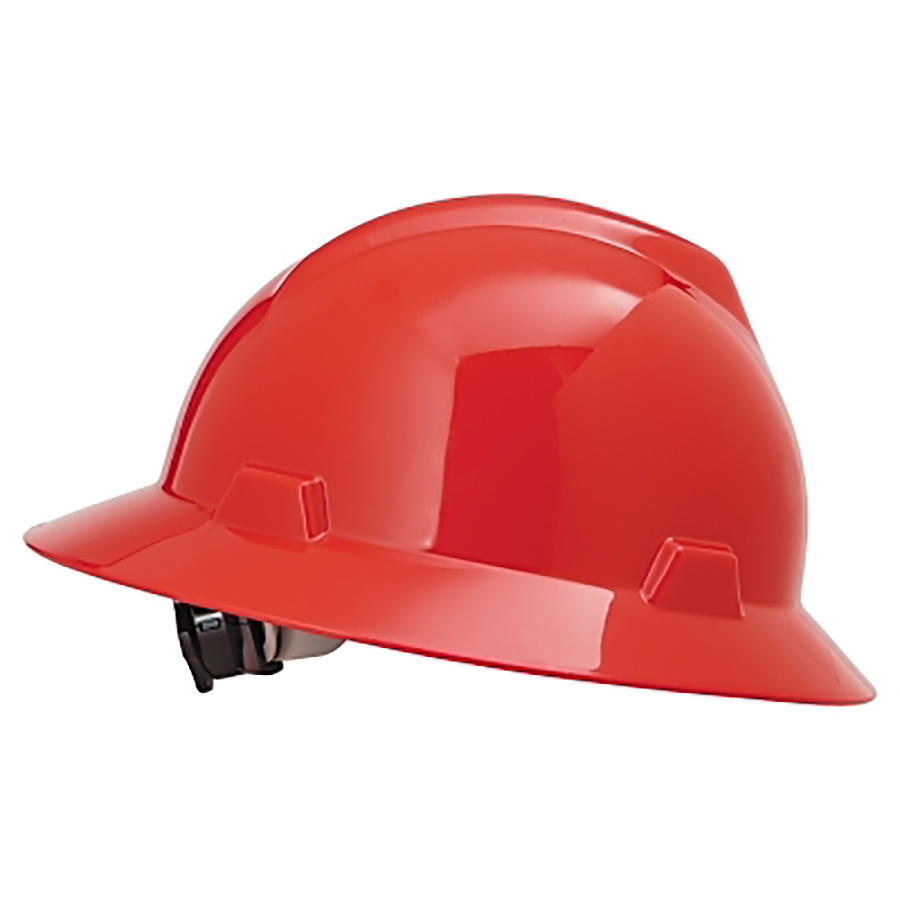 (image for) MSA V-Gard Protective Hat, Fas-Trac III, Ratchet, Full Brim, Slotted, Red