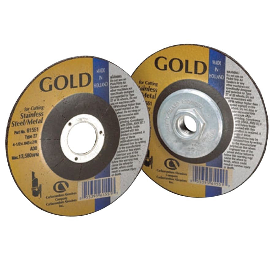 (image for) Carborundum Gold Aluminum Oxide, Type 27, 4-1/2 in dia, 1/4 in Thick, 5/8 in - 11 Arbor, 24 Grit