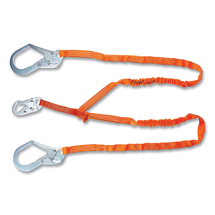 (image for) Honeywell Titan II Stretch Tubular Built-In Shock Absorbing Lanyard, Snap Hook, 6 ft L, 310 lb cap, 2 legs, Orange