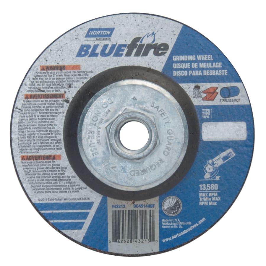 (image for) Norton BlueFire Type 27 Depressed Center Wheel, 4-1/2 in dia, 1/4 in Thick, 5/8 in Arbor, 24 Grit