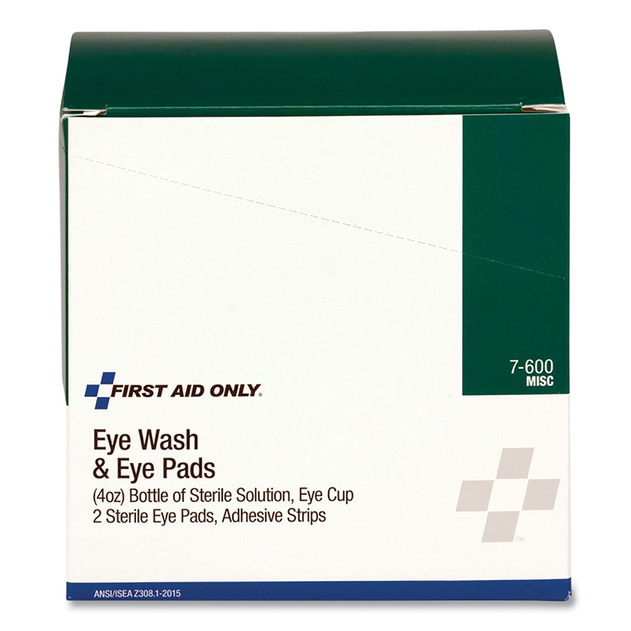 (image for) First Aid Only Eye Flush Set, 6-Pc, 4 oz Eye Wash, Sterile Eye Cup, 2 Eye Pads and Strips