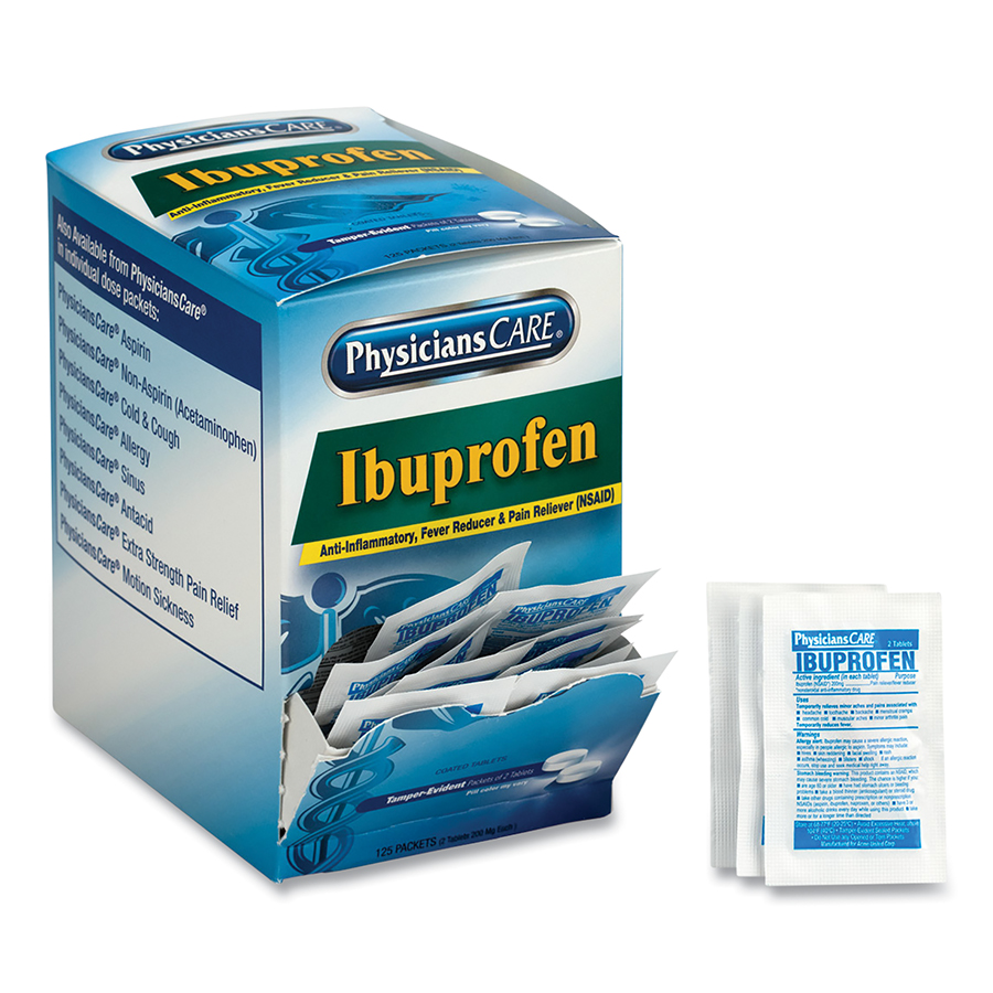 (image for) First Aid Only PhysiciansCare Ibuprofen Tablet, 200 mg, 2 pk/125 pk Per Box