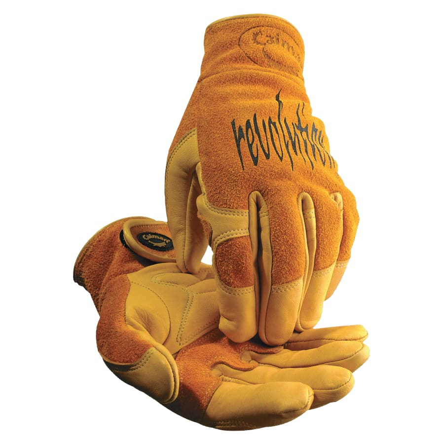 (image for) Caiman 1828 revolution Cow Grain Unlined TIG/MIG Welding Gloves, Large, Tan/Gold, Hook-and-Loop