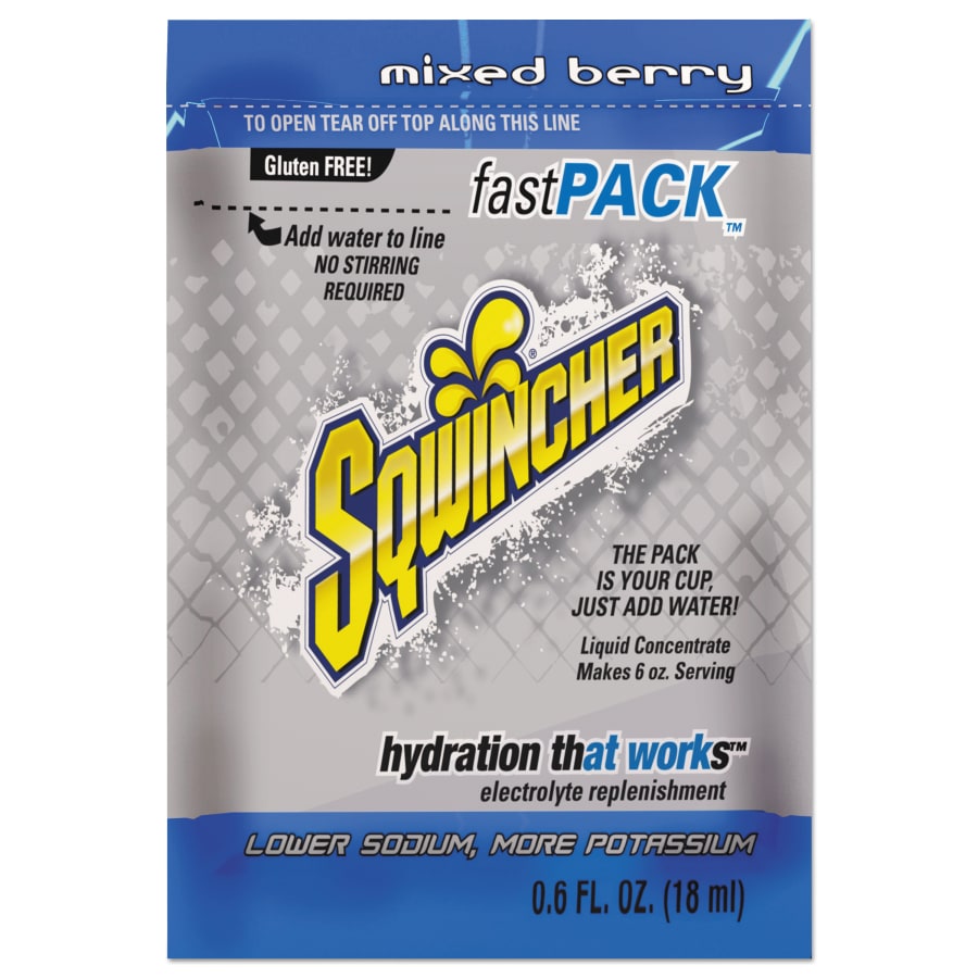(image for) Sqwincher Fast Pack Drink Mix, Mixed Berry, 0.6 fl oz, Pack, Yields 6 oz