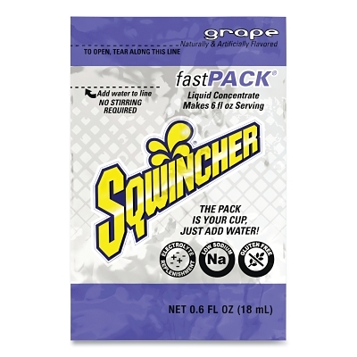 (image for) Sqwincher Fast Pack Drink Mix, Grape, 0.6 fl oz, Pack, Yields 6 oz