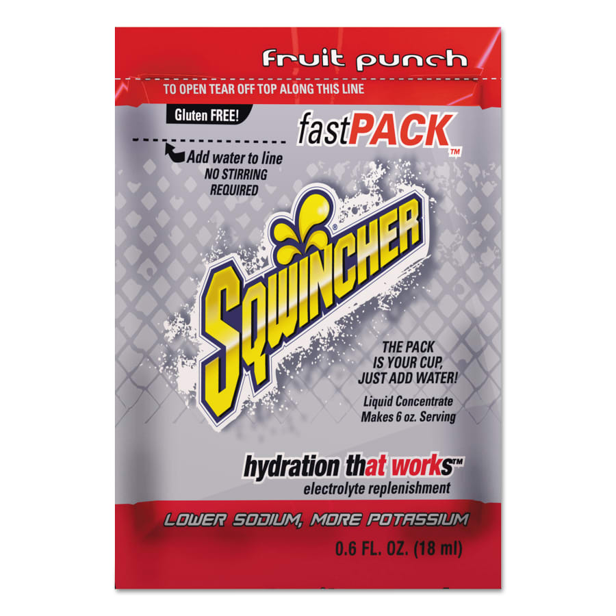 (image for) Sqwincher Fast Pack Drink Mix, Fruit Punch, 0.6 fl oz, Pack, Yields 6 oz