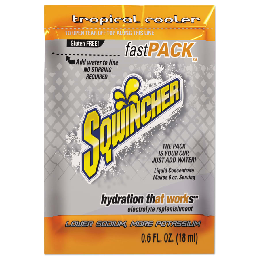 (image for) Sqwincher Fast Pack Drink Mix, Tropical Cooler, 0.6 fl oz, Pack, Yields 6 oz