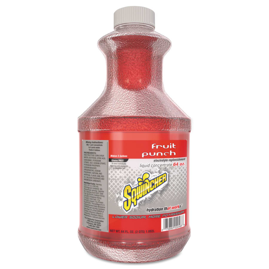 (image for) Sqwincher Liquid Concentrate, 64 fl oz, Bottle, Yields 5 gal, Fruit Punch