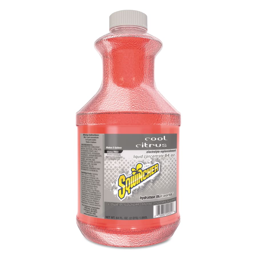 (image for) Sqwincher Liquid Concentrate, 64 oz, Bottle, Yields 5 gal, Cool Citrus