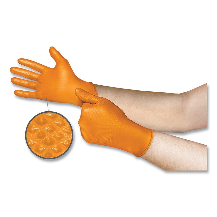 (image for) Microflex Mega Texture 93-256 Disposable Nitrile Gloves, Size 11, Orange