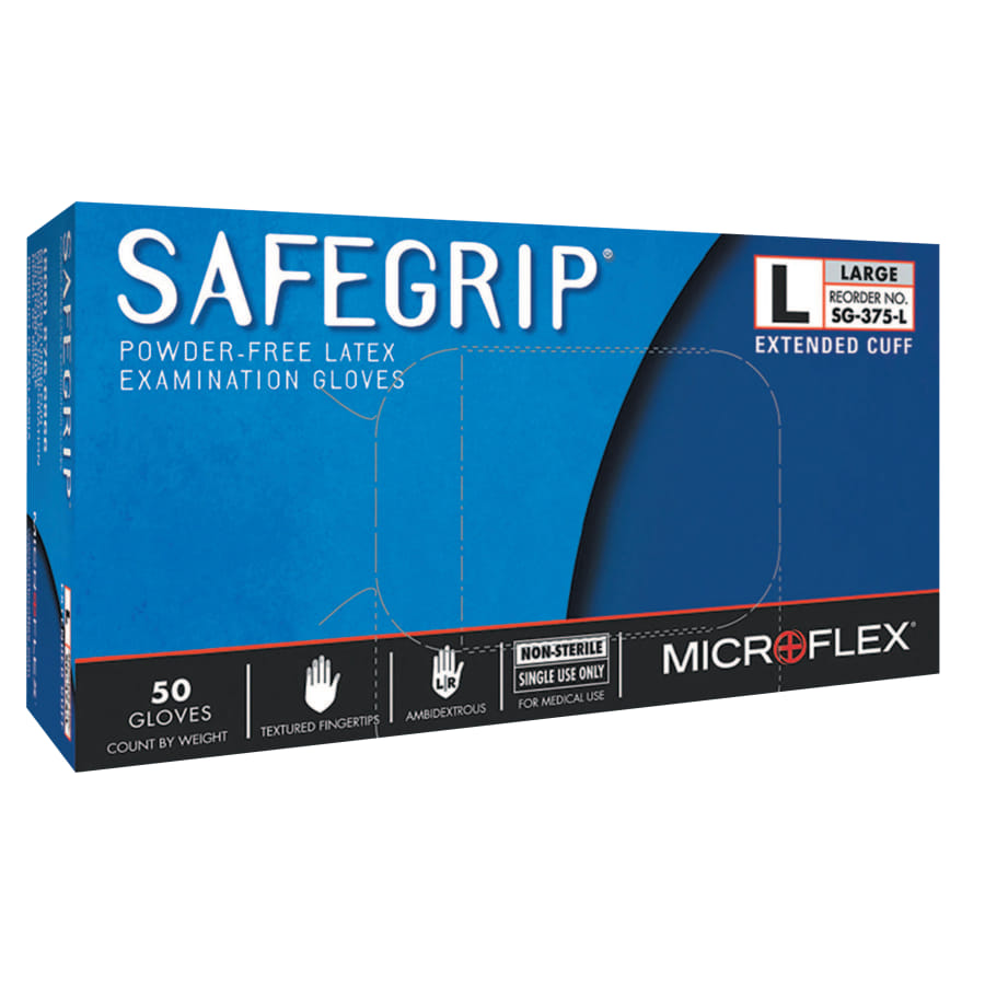 (image for) Microflex SafeGrip SG-375 Examination Gloves, Blue, Large, Pack of 50
