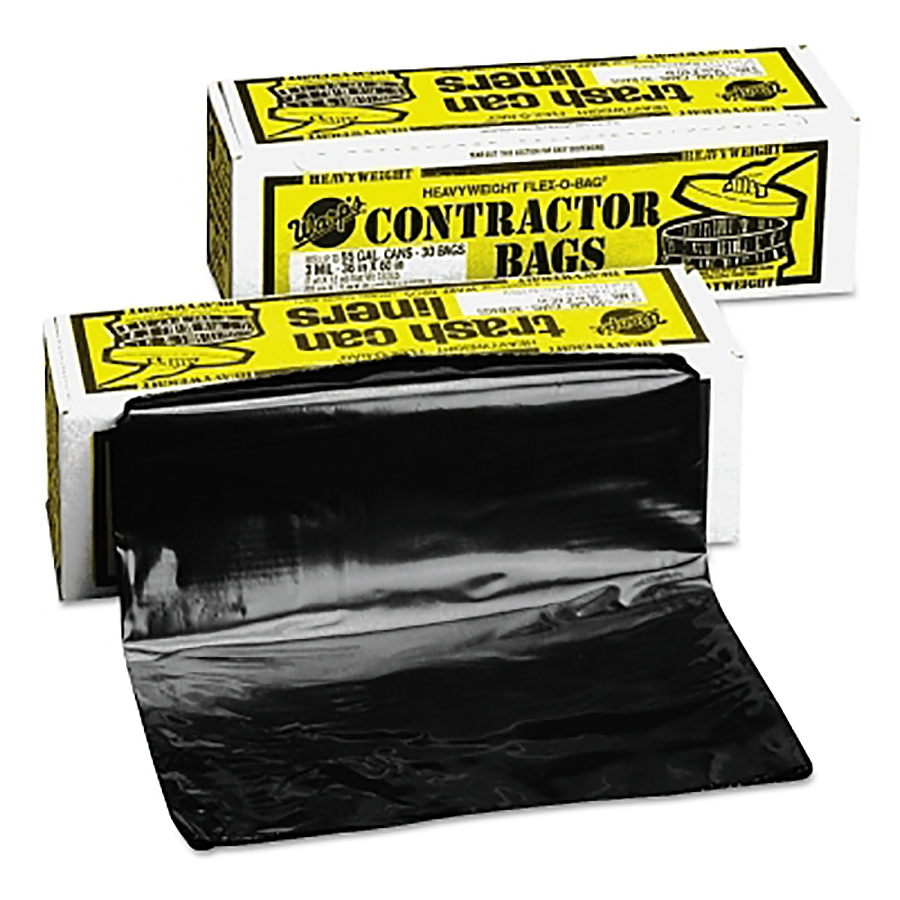 (image for) Warp Brothers FLEX-O-BAG Trash Can Liners and Contractor Bags, 55 gal, Black, Pack of 30