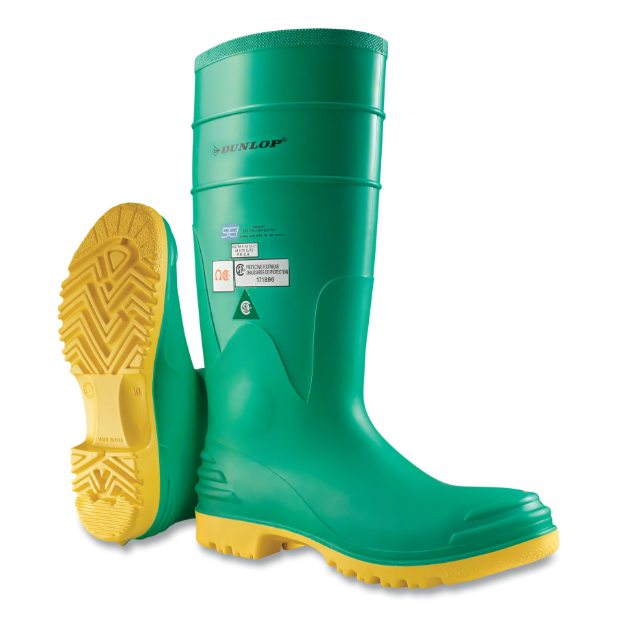 (image for) Dunlop Hazmax Steel Toe/Midsole Rubber Boots, Men's 11, 16 in Boot, PVC, Green/Yellow