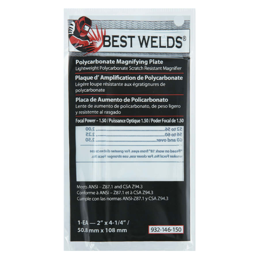 (image for) Best Welds Plastic Magnifier Plate, 2 in x 4-1/4 in, 1.5 Diopter, Polycarbonate, Clear