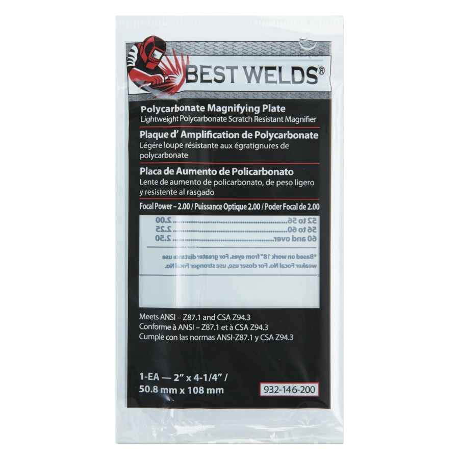(image for) Best Welds Plastic Magnifier Plate, 2 in x 4-1/4 in, 2 Diopter, Polycarbonate, Clear
