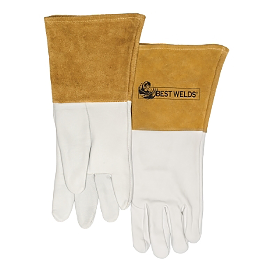 (image for) Best Welds 120-TIG Capeskin Welding Gloves, 4 in cuff, Unlined, White/Tan, X-Large
