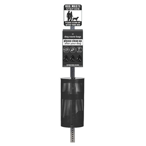 (image for) Standard Dog Waste Station, Roll Bag, Round Can (Most Popular), Black