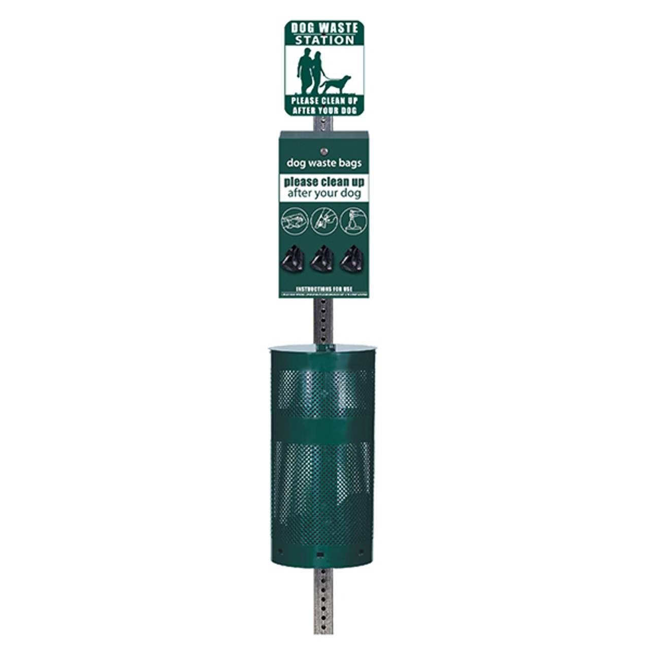 (image for) Standard Dog Waste Station, Roll Bag, Round Can (Most Popular), Green