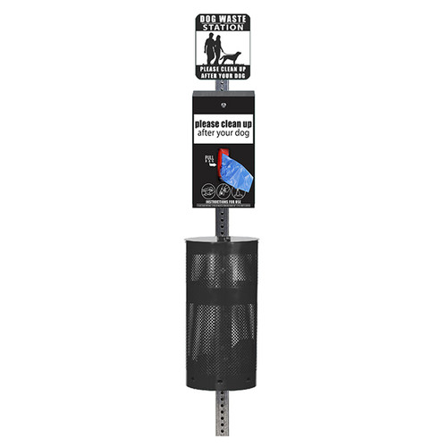 (image for) Standard Dog Waste Station, Tissue Style Tie Handle Bag, Round Can (Most Popular), Black