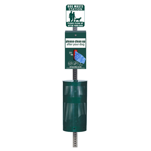 (image for) Standard Dog Waste Station, Tissue Style Tie Handle Bag, Round Can (Most Popular), Green