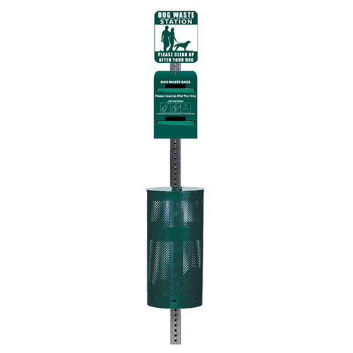 (image for) Standard Dog Waste Station, Tie-Handle Roll Bag, Round Can (Most Popular), Green