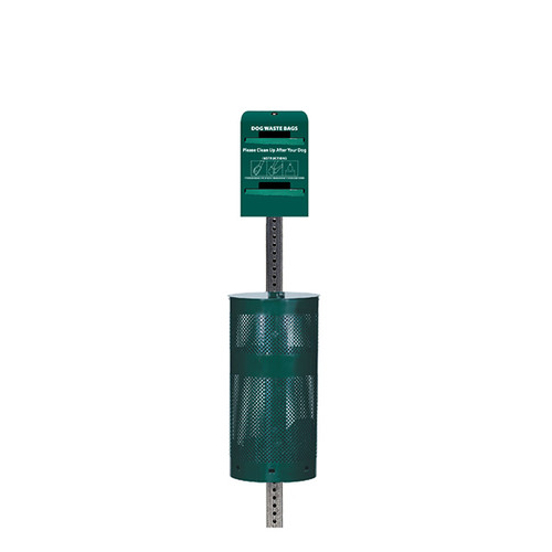 (image for) Low Profile Dog Waste Station, Tie-Handle Roll Bag, Round Can (Most Popular), Green