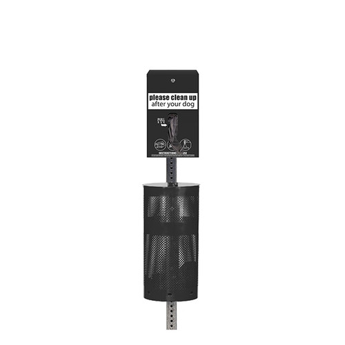 (image for) Low Profile Dog Waste Station, EZ Tie Handle Hanging Bag, Round Can (Most Popular), Black