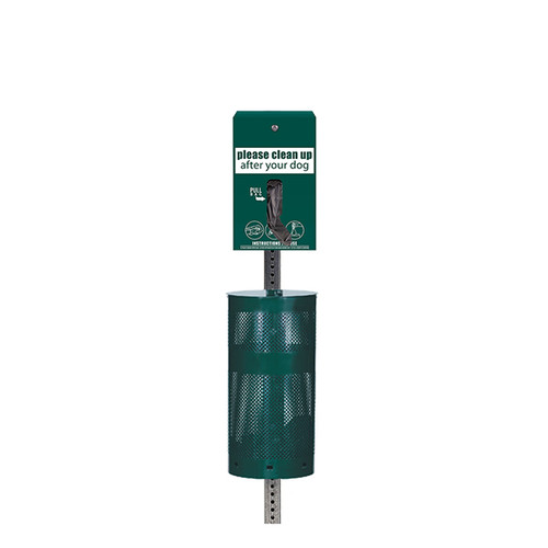(image for) Low Profile Dog Waste Station, EZ Tie Handle Hanging Bag, Round Can (Most Popular), Green