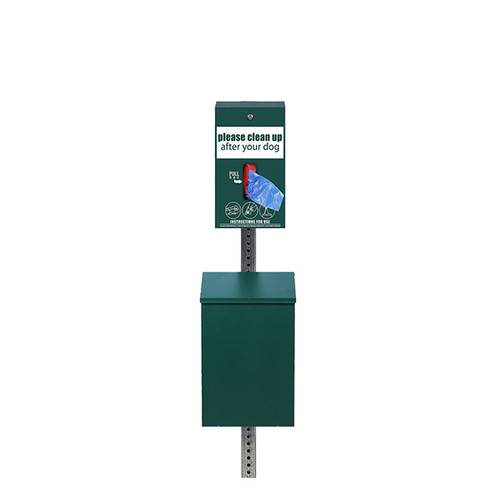 (image for) Low Profile Dog Waste Station, Tissue Style Tie Handle Bag, Square Can, Green