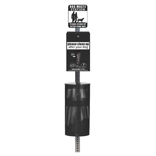 (image for) Standard Dog Waste Station, EZ Tie Handle Hanging Bag, Round Can (Most Popular), Black