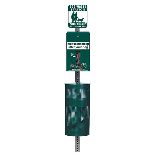 (image for) Standard Dog Waste Station, EZ Tie Handle Hanging Bag, Round Can (Most Popular), Green