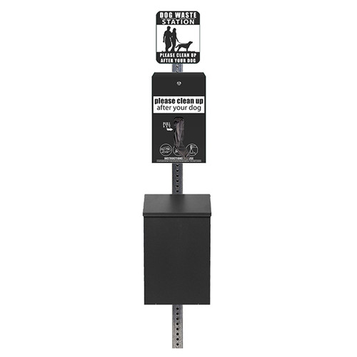 (image for) Standard Dog Waste Station, EZ Tie Handle Hanging Bag, Square Can, Black