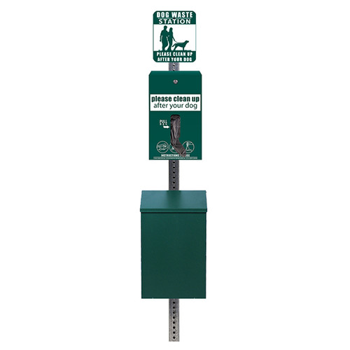 (image for) Standard Dog Waste Station, EZ Tie Handle Hanging Bag, Square Can, Green